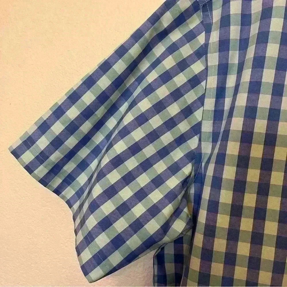Orvis Blue Green Check Plaid Short Sleeve Button Down Shirt Size Large - Picture 3 of 15